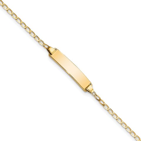 14k Flat Curb Link ID Bracelet (Weight: 1.69 Grams, Length: 7 Inches)