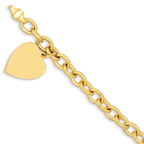 14k 8.5in Polished Engraveable Link with Heart Charm Bracelet LK313 - shirin-diamonds