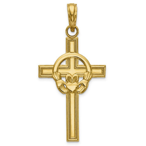 14k Polished Claddagh Cross Pendant M1338 - shirin-diamonds