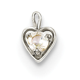 14k White Gold April Synthetic Birthstone Heart Charm M346W - shirin-diamonds