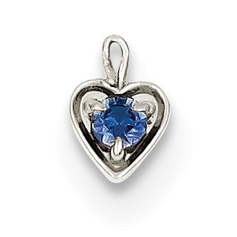 14k White Gold September Synthetic Birthstone Heart Charm M350W - shirin-diamonds
