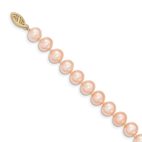 14k 8-9mm Pink Near Round Freshwater Cultured Pearl Bracelet PPN080 - shirin-diamonds