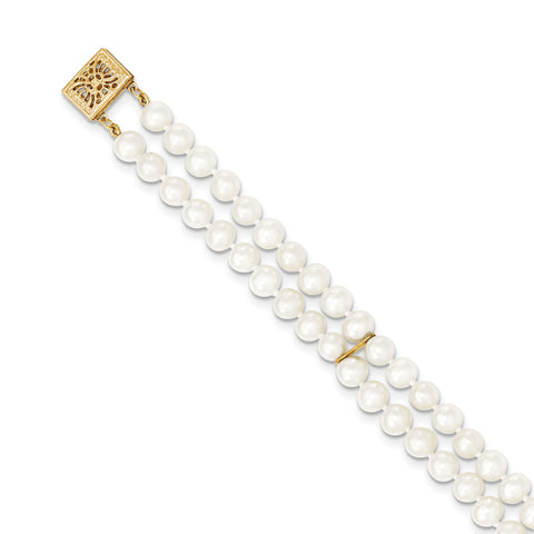 14k 5-6mm White Near Round FW Cultured Pearl 2-strand Bracelet PR13 - shirin-diamonds