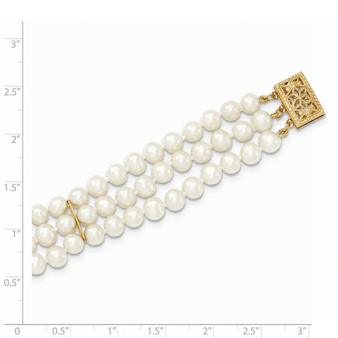 14k 5-6mm White Near Round FW Cultured Pearl 3-strand Bracelet PR14 - shirin-diamonds