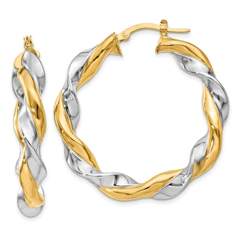 14k & Rhodium Twisted Hoop Earrings PRE776 - shirin-diamonds