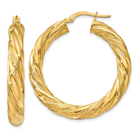 14k Satin & Polished Twisted Hoop Earrings PRE778 - shirin-diamonds