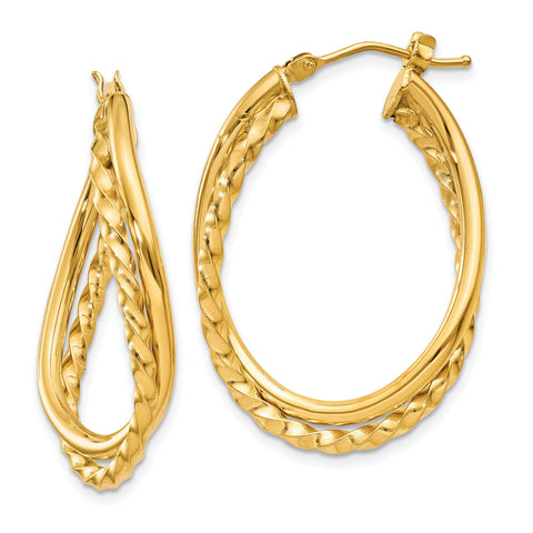 14ky Textured and Polished Twist Hoop Earrings PRE785 - shirin-diamonds