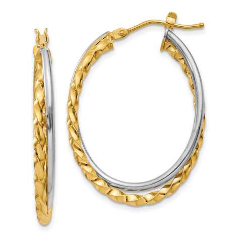 14k Two-Tone Textured and Polished Twist Hoop Earrings PRE797 - shirin-diamonds