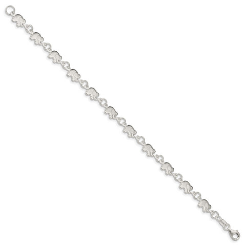 Sterling Silver Polished Elephant Bracelet QA70 - shirin-diamonds