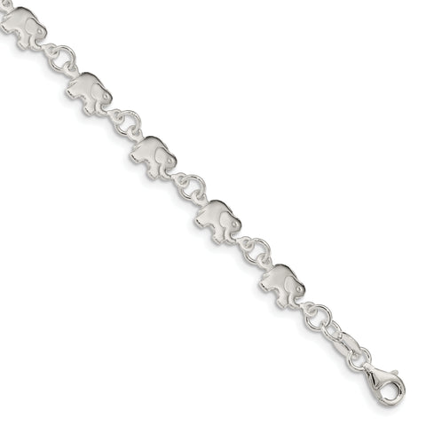 Sterling Silver Polished Elephant Bracelet QA70 - shirin-diamonds