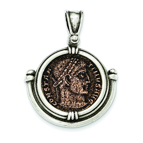 Sterling Silver Antiqued Roman Bronze Coin Pendant QAC124 - shirin-diamonds