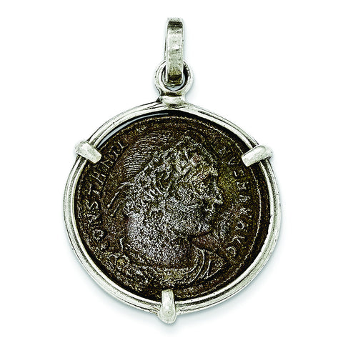 Sterling Silver Antiqued Roman Bronze Constantine I Coin Pendant - shirin-diamonds