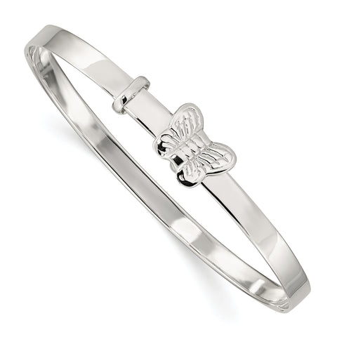 Sterling Silver Polished Butterfly Kids 4mm Adjustable Bangle QB1047 - shirin-diamonds