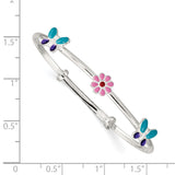 Sterling Silver Enamel Flower & Butterfly Childs Adjustable Bangle QB1048 - shirin-diamonds