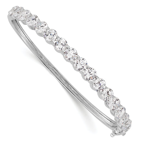 Sterling Silver Rhodium-plated CZ Hinged Bangle (Weight: 13.7 Grams, Length: Inches)