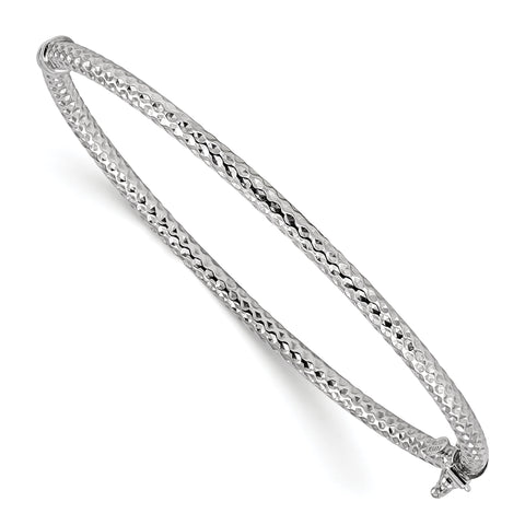 Sterling Silver Rhodium-plated Polished Textured Hinged Bangle QB1093 - shirin-diamonds