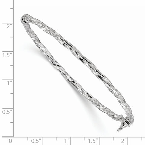 Sterling Silver Rhodium-plated Polished Textured Twisted Hinged Bangle QB1095 - shirin-diamonds