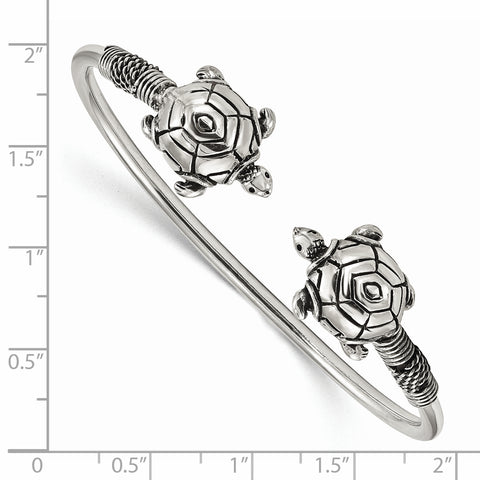 Sterling Silver Polished Antiqued Turtle Flexible Bangle QB1157 - shirin-diamonds