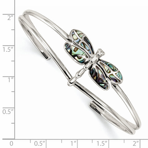Sterling Silver Abalone Dragonfly Bangle Bracelet QB1161 - shirin-diamonds