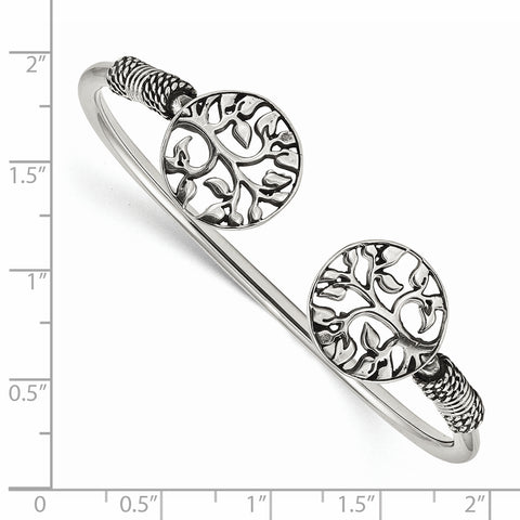 Sterling Silver Polished Tree Antiqued Flexible Bangle QB1164 - shirin-diamonds