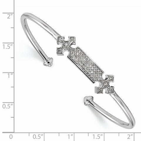 Sterling Silver Rhodium-plated CZ Cross Cuff Bangle QB1172 - shirin-diamonds