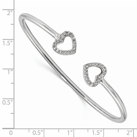 Sterling Silver Rhodium-plated CZ Heart Cuff Bangle QB1180 - shirin-diamonds
