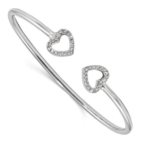 Sterling Silver Rhodium-plated CZ Heart Cuff Bangle QB1180 - shirin-diamonds