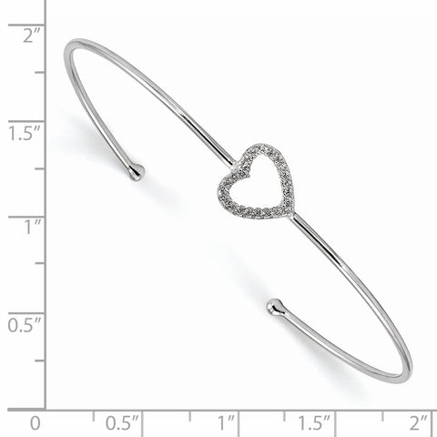 Sterling Silver Rhodium-plated CZ Heart Cuff Bangle Bracelet QB1186 - shirin-diamonds