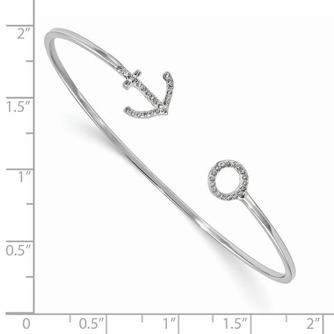 Sterling Silver Rhodium-plated CZ Anchor Slip-on Cuff Bangle Bracelet QB1187 - shirin-diamonds