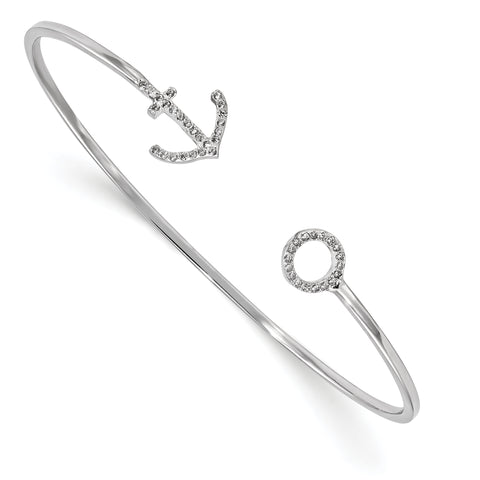 Sterling Silver Rhodium-plated CZ Anchor Slip-on Cuff Bangle Bracelet QB1187 - shirin-diamonds