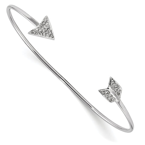 Sterling Silver Rhodium-plated CZ Arrow Slip-on Cuff Bangle Bracelet QB1188 - shirin-diamonds