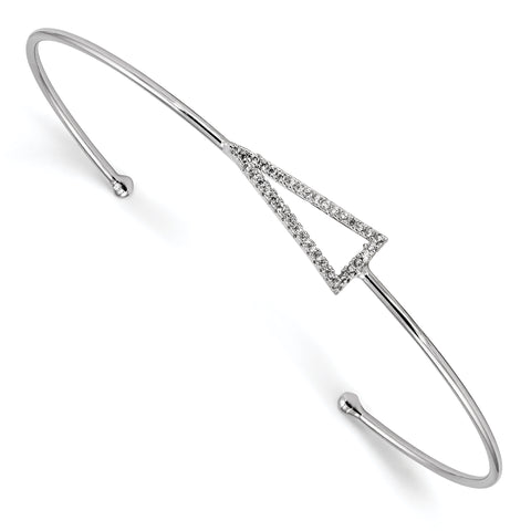 Sterling Silver Rhodium-plated CZ Triangle Slip-on Cuff Bangle Bracelet QB1189 - shirin-diamonds