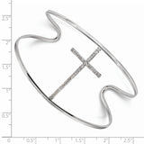 Sterling Silver Rhodium-plated CZ Cross Slip-on Cuff Bangle Bracelet QB1185 - shirin-diamonds