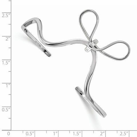 Sterling Silver Rhodium-plated Polished Ribbon Bow Cuff Bangle QB1218 - shirin-diamonds
