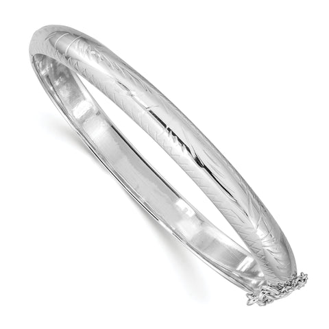 Sterling Silver Rhodium-plated 7mm Fancy Hinged Bangle Bracelet QB18 - shirin-diamonds