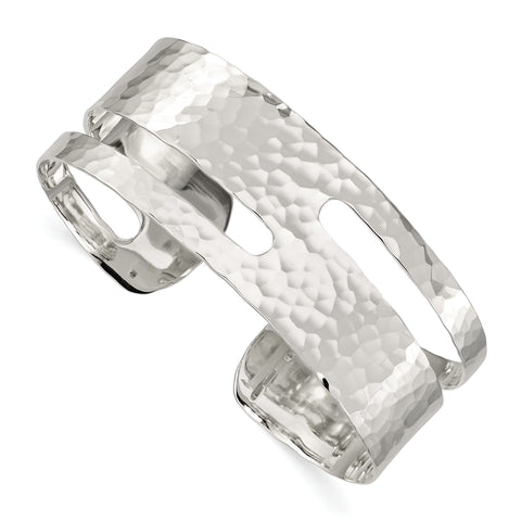 Sterling Silver Solid Polished Hammered Fancy Cuff Bangle Bracelet QB191 - shirin-diamonds
