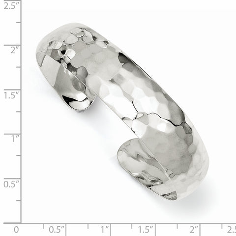 Sterling Silver 13.5mm Hammered Cuff Bangle QB320 - shirin-diamonds