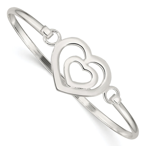 Sterling Silver Heart within a Heart Bangle Bracelet QB408 - shirin-diamonds