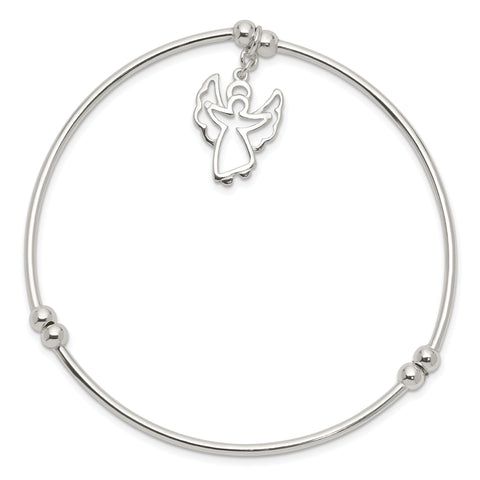 Sterling Silver Bead w/Angel Stretch Bangle Bracelet QB464 - shirin-diamonds