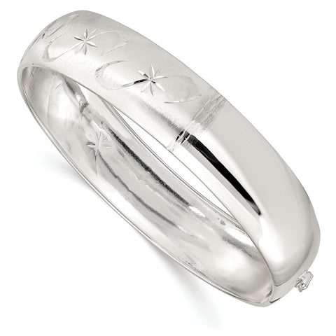 Sterling Silver Polished, D/C & Textured Adjustable Bangle QB592 - shirin-diamonds