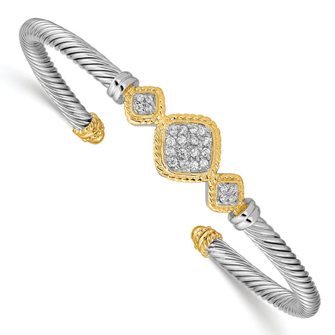 Sterling Silver Vermeil CZ Rope Design Bangle QB639 - shirin-diamonds