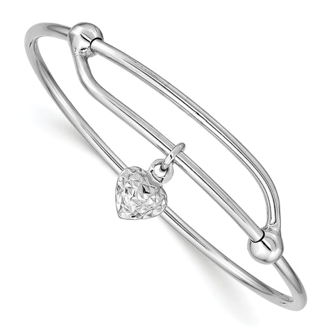 Sterling Silver Rhodium Plated Diamond Cut Heart Baby Bangle QB669 - shirin-diamonds