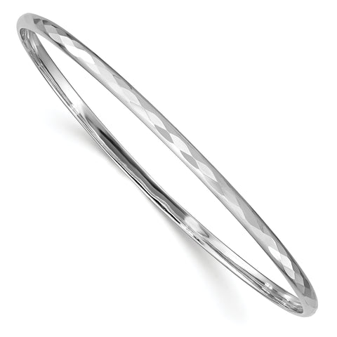 Sterling Silver 3.00mm Rhodium Polished Patterned Bangle QB679 - shirin-diamonds