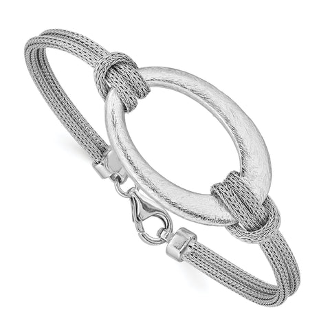 Sterling Silver Rhodium-plated Brushed Oval Mesh Knotted Bracelet QB704 - shirin-diamonds