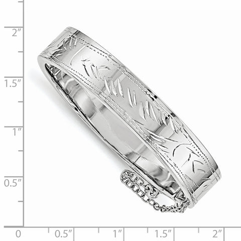 Sterling Silver Rhod. Plated Text. w/Safety Hinged Child's Bangle QB785 - shirin-diamonds