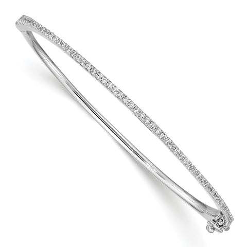 Sterling Silver Rhodium Plated CZ Hinged Bangle Bracelet QB881 - shirin-diamonds