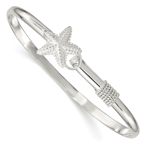 Sterling Silver Polished and Textured Starfish Bangle QB910 - shirin-diamonds