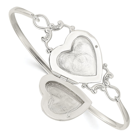 Sterling Silver Heart Locket Flexible Bangle Bracelet QB988 - shirin-diamonds