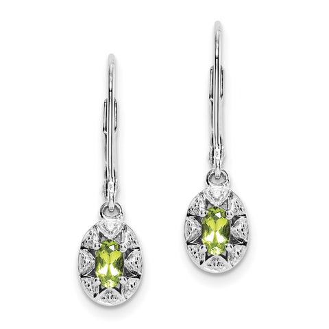 Sterling Silver Rhodium-plated Diam. & Peridot Earrings QBE10AUG - shirin-diamonds
