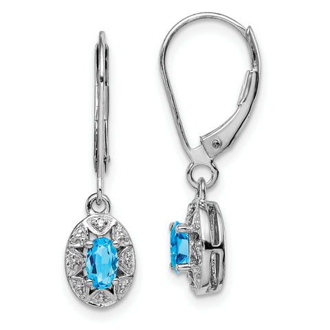 Sterling Silver Rhodium-plated Diam. & Blue Topaz Earrings QBE10DEC